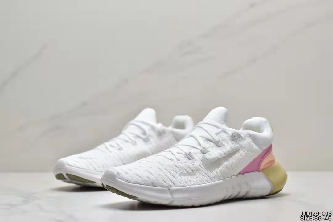 Nike Free RN Flyknit 2018 White Pink Yellow Shoes - Click Image to Close